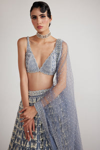 Grey Chandelier Pearl Drop Lehenga Set