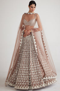 Beige Chandelier Pearl Drop Lehenga Set