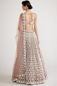 Beige Chandelier Pearl Drop Lehenga Set