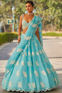 Blue Flower Lehenga Set