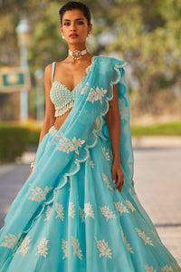 Blue Flower Lehenga Set