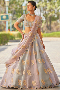 Powder Grey Flower Lehenga Set