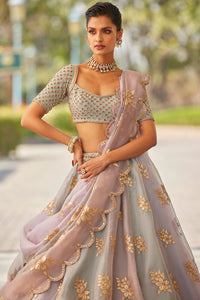 Powder Grey Flower Lehenga Set
