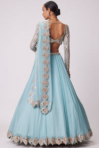 Powder Blue Organza Mirror Lehenga Set