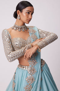 Powder Blue Organza Mirror Lehenga Set