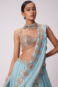 Powder Blue Organza Embroidered Lehenga Set