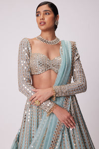 Powder Blue Linear Embroidered Lehenga Set