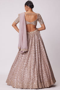 Ash Pink Mirror Flower Lehenga Set