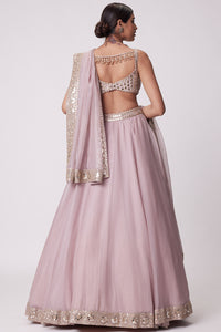 Ash Pink Mirror Embroidered Lehenga Set