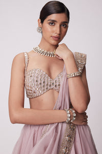 Ash Pink Mirror Embroidered Lehenga Set