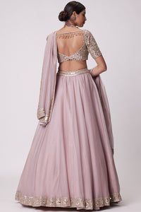 Ash Pink Flower Organza Lehenga Set
