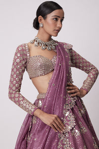 Mud Mauve Sequin and Flower Lehenga Set