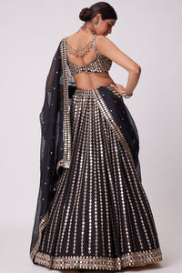Black Linear Mirror Embroidered Lehenga Set