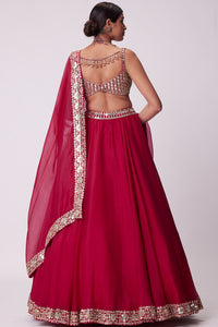 Crimson Red Organza Hand Embroidered Lehenga Set