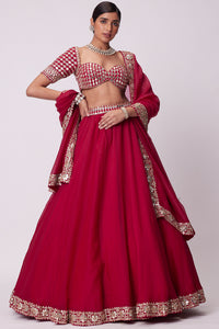 Crimson Red Organza Mirror Lehenga Set