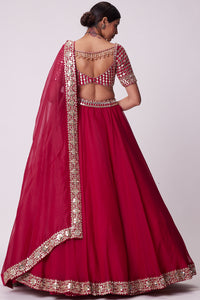 Crimson Red Organza Mirror Lehenga Set