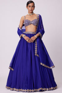 Persian Blue Linear Mirror Lehenga Set