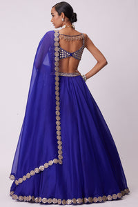 Persian Blue Linear Mirror Lehenga Set
