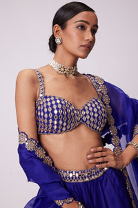 Persian Blue Linear Mirror Lehenga Set