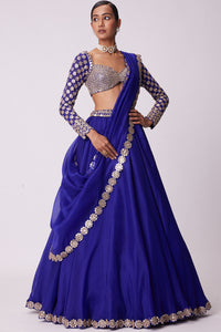 Persian Blue Hand Embroidered Lehenga Set