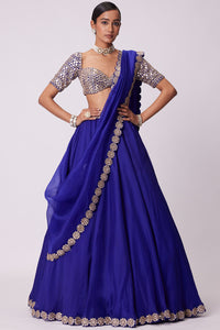 Persian Blue Organza Embroidered Lehenga Set