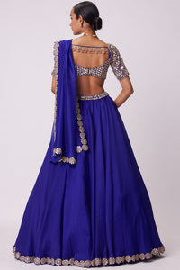 Persian Blue Organza Embroidered Lehenga Set