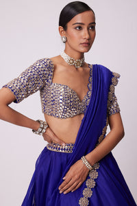 Persian Blue Organza Embroidered Lehenga Set