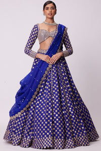 Persian Blue Mirror Embroidered Lehenga Set