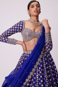 Persian Blue Mirror Embroidered Lehenga Set