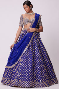Persian Blue Mirror Embroidered Lehenga Set