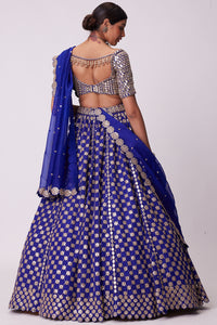 Persian Blue Mirror Embroidered Lehenga Set