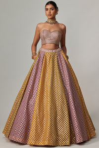 Mustard Multicolour Corset Skirt Set