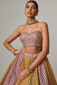 Mustard Multicolour Corset Skirt Set