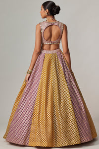 Mustard Multicolour Crop Top Lehenga Set
