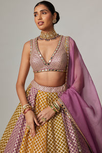 Mustard Multicolour Crop Top Lehenga Set