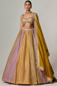 Mustard Multicolour Big Check Lehenga Set