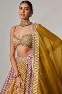 Mustard Multicolour Big Check Lehenga Set