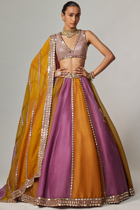 Mustard Multicolour Linear Lehenga Set