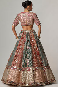 Cranberry Flower Linear Lehenga Set