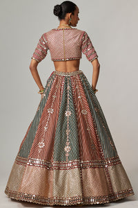 Cranberry Flower Linear Lehenga Set