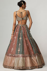 Cranberry Flower Linear Lehenga Set