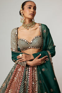 Cranberry Flower Linear Lehenga Set