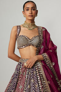 Teal Wine Lehenga Set with Wine Dupatta