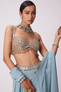 Powder Blue Mirror Lehenga Pant Set