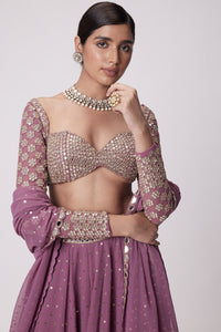 Mud Mauve Mirror Embroidered Lehenga Pant Set