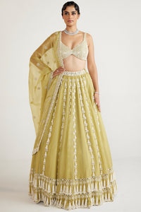 Green Chandelier Pearl Drop Lehenga Set