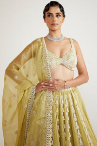Green Chandelier Pearl Drop Lehenga Set