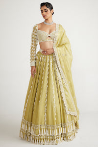 Green Chandelier Pearl Drop Lehenga Set
