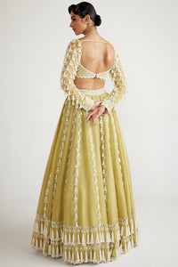 Green Chandelier Pearl Drop Lehenga Set