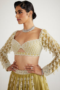 Green Chandelier Pearl Drop Lehenga Set